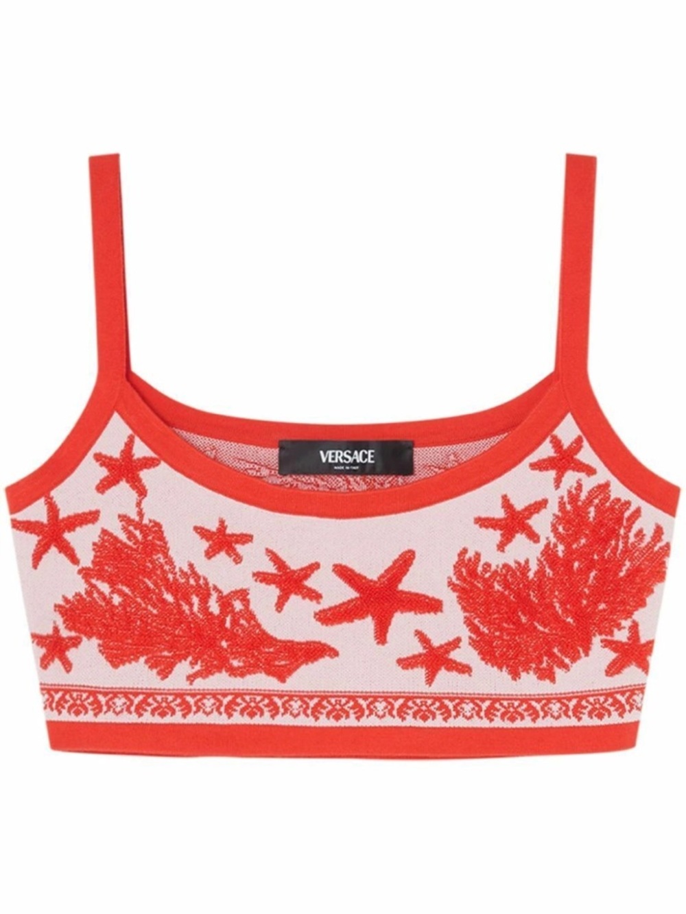 Versace Red Barocco Sea Cropped Knit Top